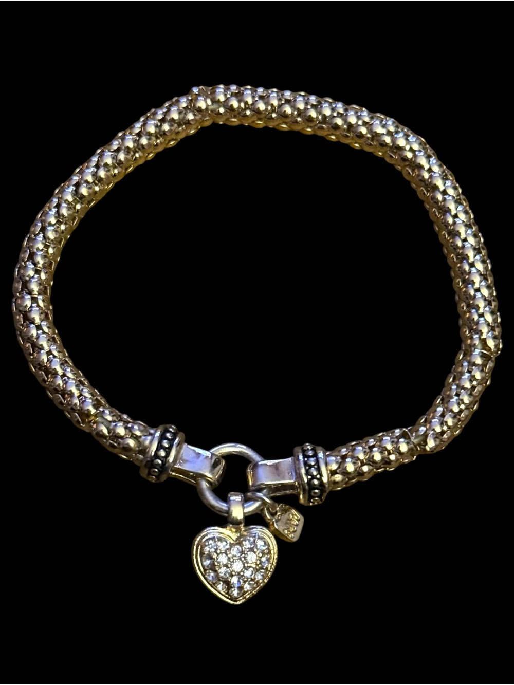 Nine West gold tone pave heart charm stretch bracelet